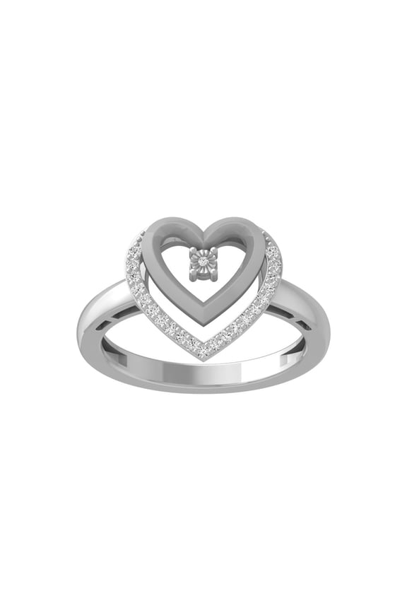 Fine Jewelry 14K White Gold Round-shape Lab Grown Diamond Heart Engagement Ring ( 1/10 cttw, D-F Color, VS Clarity) Size 10