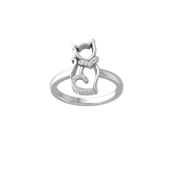 Araiya Fine Jewelry 14K White Gold Round-shape Lab Grown Diamond cat heart Ring (1/10 Cttw, D-F Color, VS1 Clarity) Size 6.5