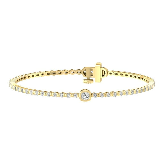 Araiya Fine Jewelry 14K Yellow Gold Cushion-cut and Round-Shape Lab Grown Diamond Bracelet for Women (1 1/2 cttw, D-F Color, VS1 Clarity) 7inch
