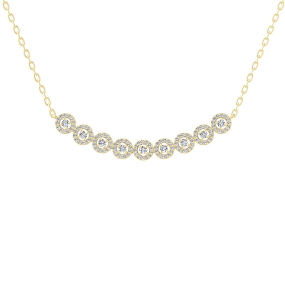Araiya Fine Jewelry 14K Yellow Gold Diamond Halo Bar Pendant with Silver Yellow Plating Cable Chain Necklace 18" (1/2 cttw, I-J Color, I2-I3 Clarity)