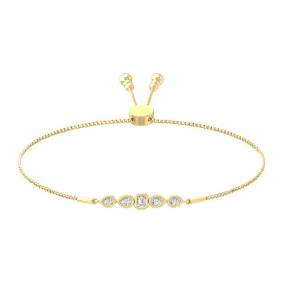 Araiya Fine Jewelry 14K Yellow Gold Emerald-Shape Lab Grown Diamond Five Stone Bracelet for Women (1/3 cttw, D-F Color, VS1 Clarity) 7inch
