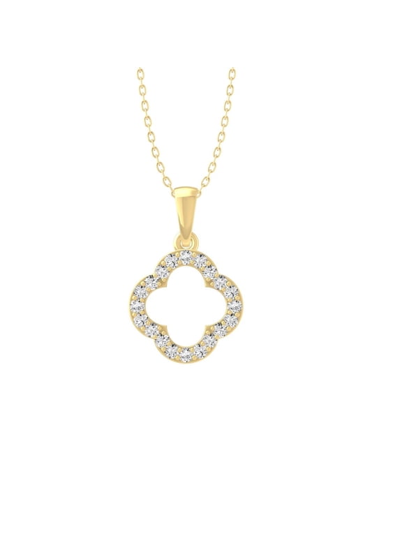 Fine Jewelry 14K Yellow Gold Lab-Grown Diamond Four-Leaf Open Clover Pendant for Women with Gold Plated Silver Cable Chain Necklace (1/8 cttw, VS1 Clarity, D-F Color) 18inch