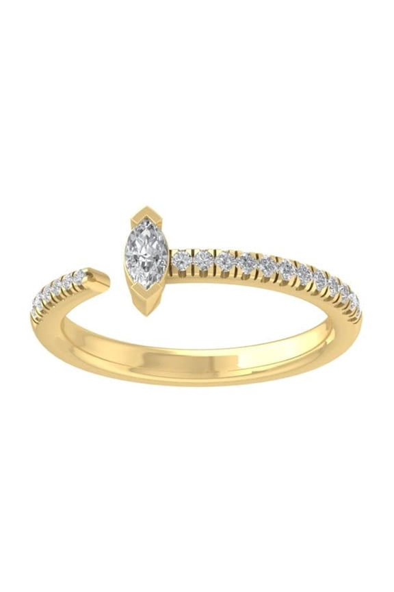 Fine Jewelry 14K Yellow Gold Marquise and Round shape Lab Grown Diamond Fashion Band Ring ( 1/4 cttw, D-F Color, VS Clarity) Size 6