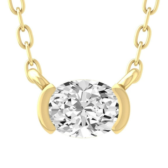 Araiya Fine Jewelry 14K Yellow Gold Oval Shape Lab Grown Diamond Solitaire Pendant with Silver Yellow Plated Cable Chain Necklace for Women (1/4 cttw, D-F Color, VS Clarity) 18"