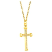 Araiya Fine Jewelry 14K Yellow Gold Round Diamond Cross Pendant with Gold Plated Silver Rope Chain Necklace (1/10 cttw, I-J Color, I2-I3 Clarity), 18"