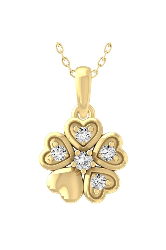 Fine Jewelry 14K Yellow Gold Round Shape Lab Grown Diamond Five Heart Pendant with Silver Yellow Plated Cable Chain Necklace for Women (3/4 cttw, D-F Color, VS Clarity) 18"
