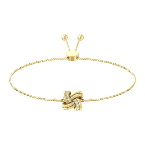 Araiya Fine Jewelry 14K Yellow Gold Round-Shape Lab Grown Diamond Love Knot Bracelet for Women (1/10 cttw, D-F Color, VS1 Clarity) 7inch