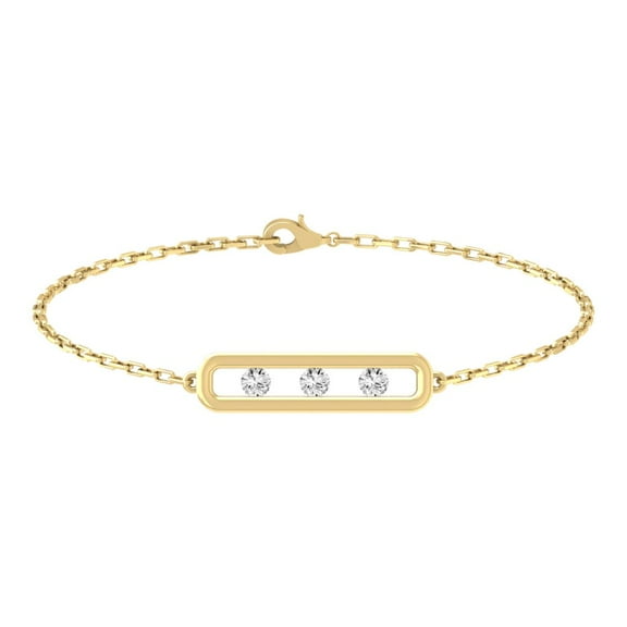 Araiya Fine Jewelry 14K Yellow Gold Round-Shape Lab Grown Diamond Three Stone Paper Clip Chain Bracelet for Women (1/3 cttw, D-F Color, VS1 Clarity) 7inch