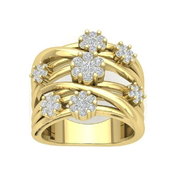 Araiya Fine Jewelry 14K Yellow Gold Round-shape Lab Grown Diamond Cluster Engagement Ring ( 1 cttw, D-F Color, VS Clarity) Size 10