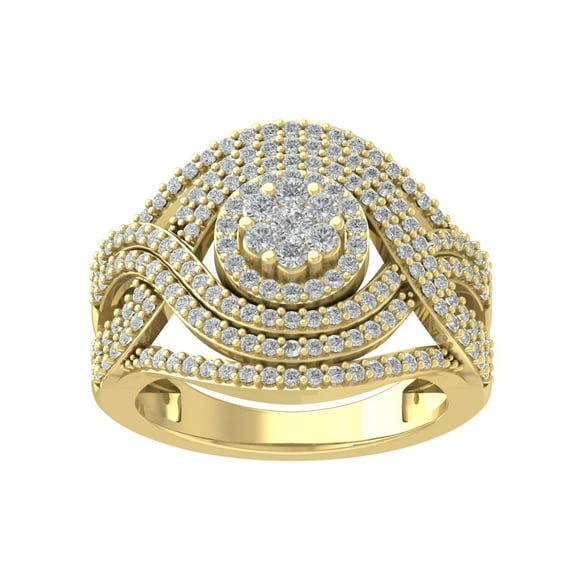 Araiya Fine Jewelry 14K Yellow Gold Round-shape Lab Grown Diamond Cluster Engagement Ring ( 1 cttw, D-F Color, VS Clarity) Size 8