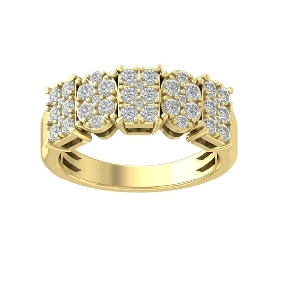 Araiya Fine Jewelry 14K Yellow Gold Round-shape Lab Grown Diamond Cluster Engagement Ring ( 1 cttw, D-F Color, VS Clarity) Size 9.5