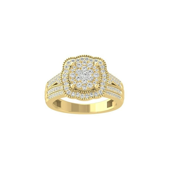 Araiya Fine Jewelry 14K Yellow Gold Round-shape Lab Grown Diamond Cluster Engagement Ring ( 3/4 cttw, D-F Color, VS Clarity) Size 8.5