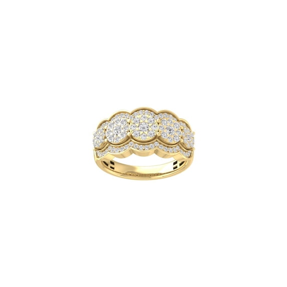 Araiya Fine Jewelry 14K Yellow Gold Round-shape Lab Grown Diamond Cluster Halo Engagement Ring (1 Cttw, D-F Color, VS1 Clarity) Size 7.5