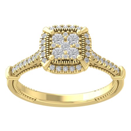 Araiya Fine Jewelry 14K Yellow Gold Round-shape Lab Grown Diamond Halo Cluster Engagement Ring ( 1/2 cttw, D-F Color, VS Clarity) Size 10