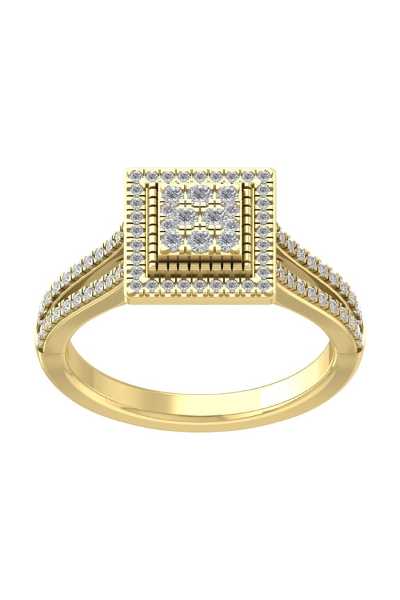 Fine Jewelry 14K Yellow Gold Round-shape Lab Grown Diamond Halo Cluster Engagement Ring ( 1/2 cttw, D-F Color, VS Clarity) Size 8.5