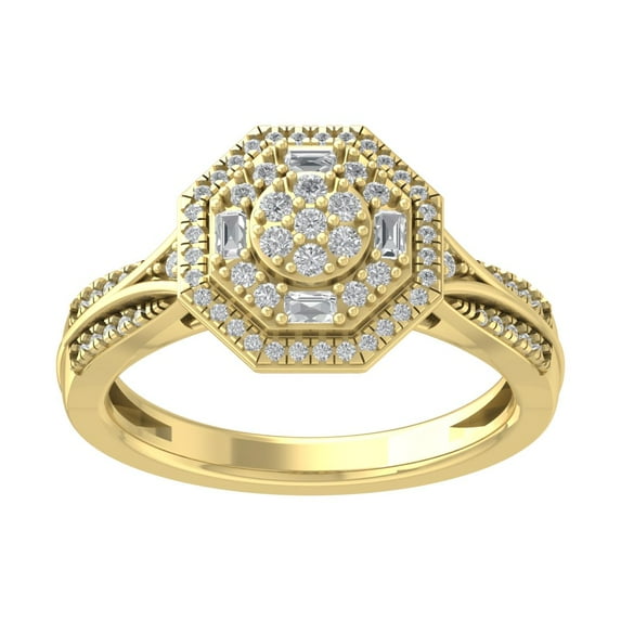 Araiya Fine Jewelry 14K Yellow Gold Round-shape Lab Grown Diamond Halo Cluster Engagement Ring ( 2/5 cttw, D-F Color, VS Clarity) Size 7