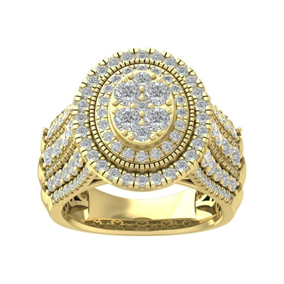 Araiya Fine Jewelry 14K Yellow Gold Round-shape Lab Grown Diamond Halo Cluster Engagement Ring ( 2 cttw, D-F Color, VS Clarity) Size 9