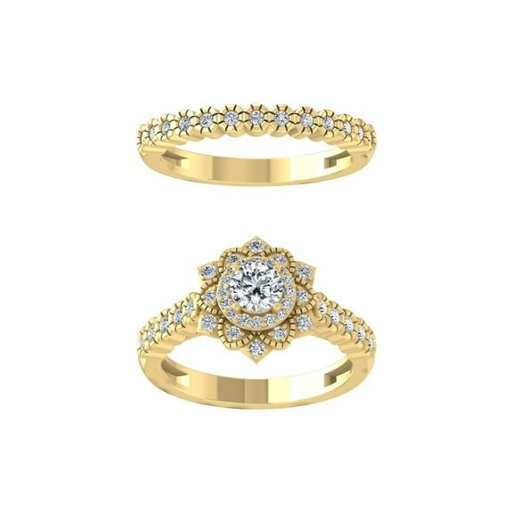 Araiya Fine Jewelry 14K Yellow Gold Round-shape Lab Grown Diamond Halo Engagement Ring ( 1 cttw, D-F Color, VS Clarity) Size 5.5