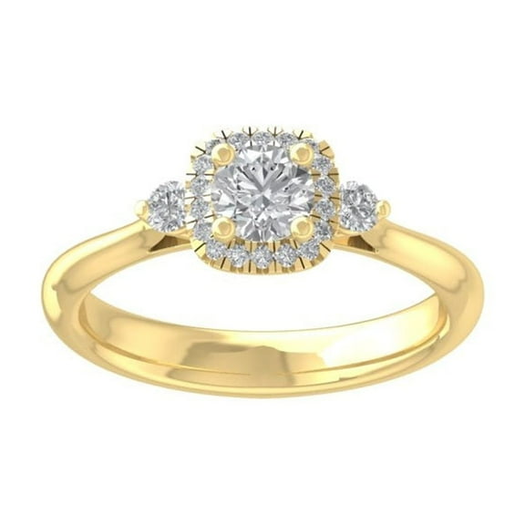 Araiya Fine Jewelry 14K Yellow Gold Round-shape Lab Grown Diamond Halo Engagement Ring ( 3/4 cttw, D-F Color, VS Clarity) Size 10