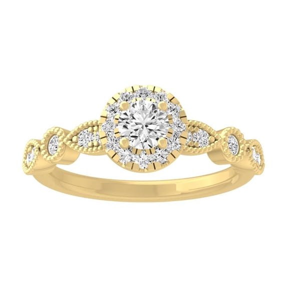 Araiya Fine Jewelry 14K Yellow Gold Round-shape Lab Grown Diamond Halo Engagement Ring ( 3/4 cttw, D-F Color, VS Clarity) Size 7.5
