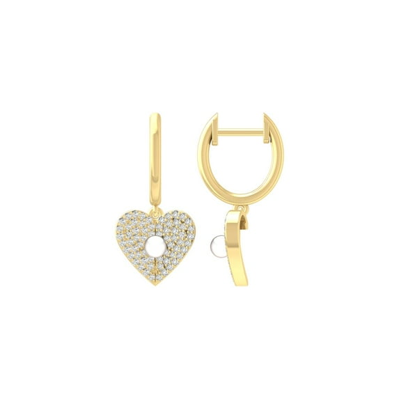 Araiya Fine Jewelry 14K Yellow Gold Round-shape Lab Grown Diamond Heart Dangle Earrings (1/3 cttw, D-F Color, VS1 Clarity)