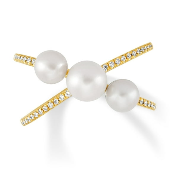 Araiya Fine Jewelry 14K Yellow Gold Round-shape Lab Grown Diamond Pearl Engagement Ring ( 1/6 cttw, D-F Color, VS Clarity) Size 8.5