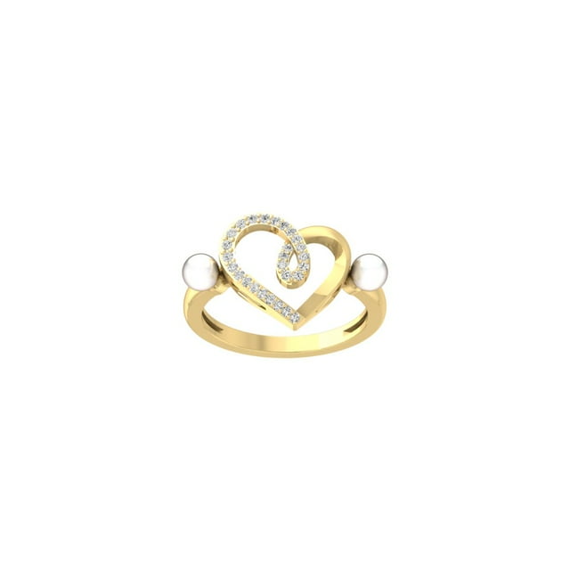 Araiya Fine Jewelry 14K Yellow Gold Round-shape Lab Grown Diamond Pearl Heart Ring (1/8 Cttw, D-F Color, VS1 Clarity) Size 10