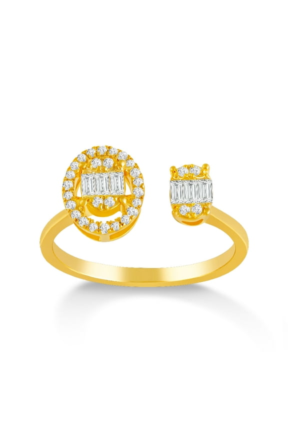 Fine Jewelry 14K Yellow Gold Round-shape Lab Grown Diamond Side Stone Oval Ring ( 1/4 cttw, D-F Color, VS Clarity) Size 10