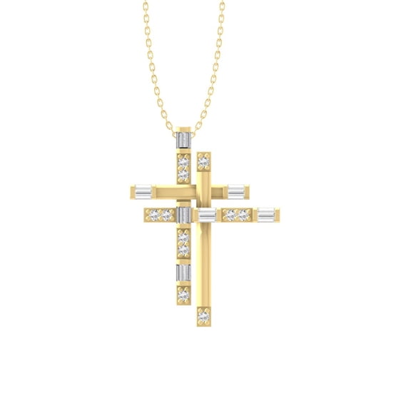 Araiya Fine Jewelry 14k White Gold Baguette-and-Round-shape Diamond Cross Pendant with Silver Cable Chain Nacklace (1/4 cttw, I-J Color, I2-I3 Clarity) 18"