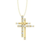 Araiya Fine Jewelry 14k White Gold Baguette-and-Round-shape Lab Grown Diamond Cross Pendant with Silver Cable Chain Nacklace (1/4 cttw, D-F Color, VS1 Clarity) 18"