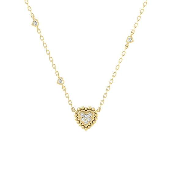 Araiya Fine Jewelry 14k White Gold Round-shape Lab Grown Diamond Heart Pendant with Silver Cable Chain Nacklace (1/10 cttw, D-F Color, VS1 Clarity) 18"