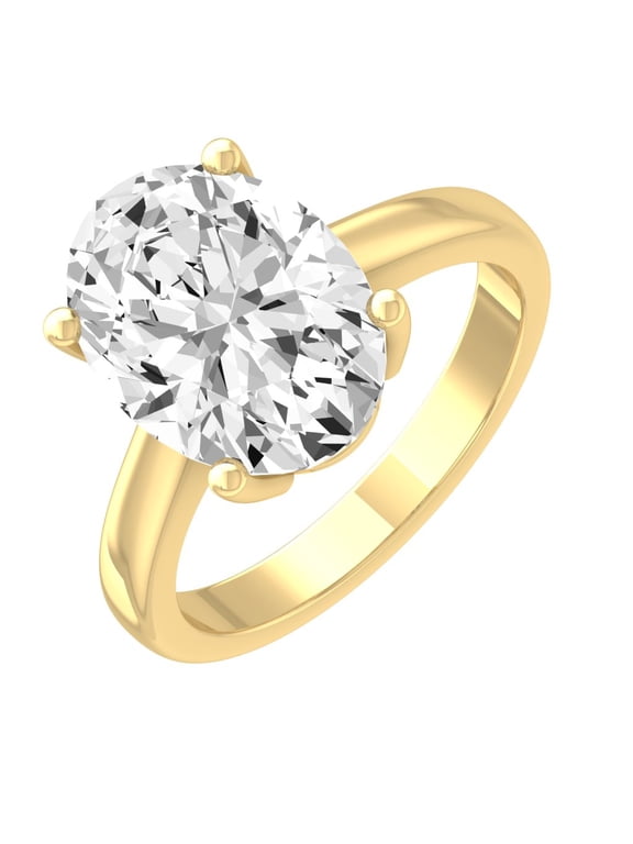 Fine Jewelry 2 Carat Fancy Cut Lab Grown Diamond Prong-Set Oval-shape Solitaire Ring | 14K Yellow Gold Band Ring Size 7.5 | D-F Color and VS1 Clarity