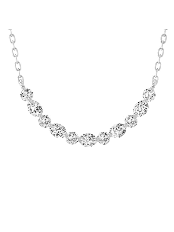 Fine Jewelry 925 Sterling Silver Oval and Round Shape Lab Grown Diamond Fashion Pendant with Silver Cable Chain Necklace for Women (1/2 cttw, D-F Color, VS Clarity) 18"