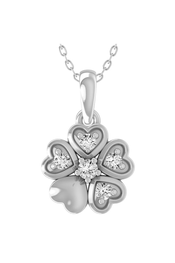 Fine Jewelry 925 Sterling Silver Round Shape Diamond Five Heart Pendant with Silver Cable Chain Necklace for Women (3/4 cttw, I-J Color, I2-I3 Clarity) 18"