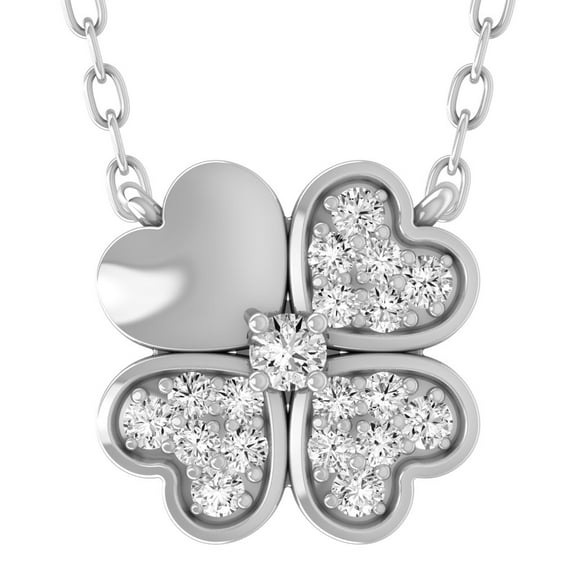 Araiya Fine Jewelry 925 Sterling Silver Round Shape Diamond Four Heart Pendant with Silver Cable Chain Necklace for Women (1/6 cttw, I-J Color, I2-I3 Clarity) 18"