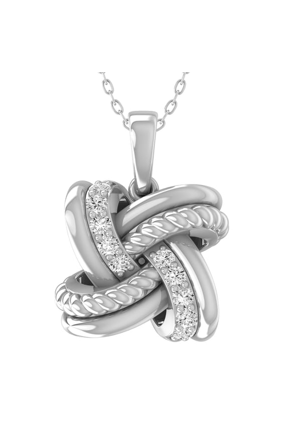 Fine Jewelry 925 Sterling Silver Round Shape Lab Grown Diamond Love Knot Pendant with Silver Cable Chain Necklace for Women (1/8 cttw, D-F Color, VS Clarity) 18"