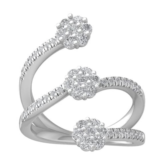 Araiya Fine Jewelry 925 Sterling Silver Round-shape Lab Grown Diamond Bypass Open Band Ring ( 3/4 cttw, D-F Color, VS Clarity) Size 7