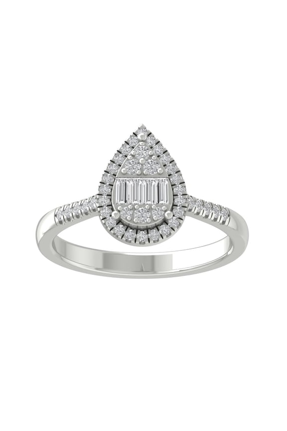 Fine Jewelry 925 Sterling Silver Round-shape Lab Grown Diamond Cluster Engagement Ring ( 1/3 cttw, D-F Color, VS Clarity) Size 6.5