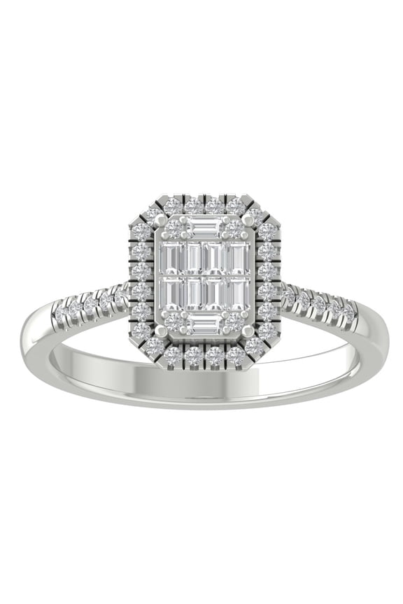 Fine Jewelry 925 Sterling Silver Round-shape Lab Grown Diamond Cluster Engagement Ring ( 1/3 cttw, D-F Color, VS Clarity) Size 9