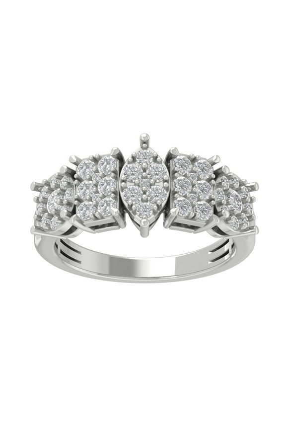 Fine Jewelry 925 Sterling Silver Round-shape Lab Grown Diamond Cluster Engagement Ring ( 1 cttw, D-F Color, VS Clarity) Size 6