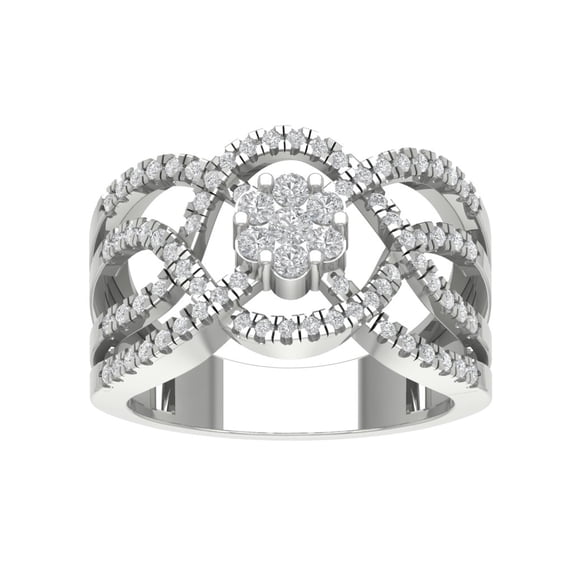 Araiya Fine Jewelry 925 Sterling Silver Round-shape Lab Grown Diamond Criss Cross Band Ring ( 3/4 cttw, D-F Color, VS Clarity) Size 6.5