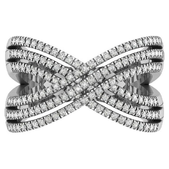 Araiya Fine Jewelry 925 Sterling Silver Round-shape Lab Grown Diamond Criss Cross Band Ring ( 5/8 cttw, D-F Color, VS Clarity) Size 8