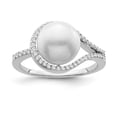thumbnail image 1 of Araiya Fine Jewelry 925 Sterling Silver Round-shape Lab Grown Diamond Pearl Band Ring ( 1/5 cttw, D-F Color, VS Clarity) Size 7, 1 of 4