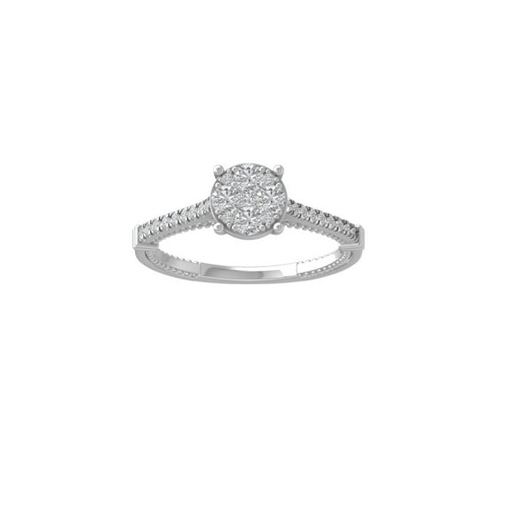 Araiya Fine Jewelry 10K White Gold Round-shape Lab Grown Diamond Cluster Engagement Ring ( 1/2 cttw, D-F Color, VS Clarity) Size 8