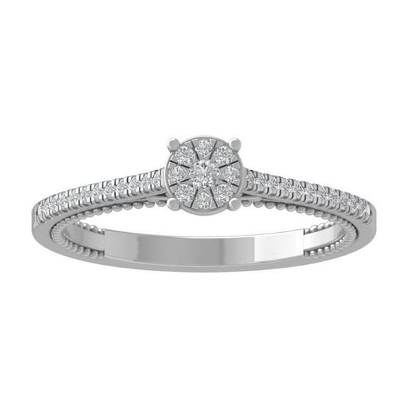 Araiya Fine Jewelry 10K White Gold Round-shape Lab Grown Diamond Cluster Engagement Ring ( 1/5 cttw, D-F Color, VS Clarity) Size 6