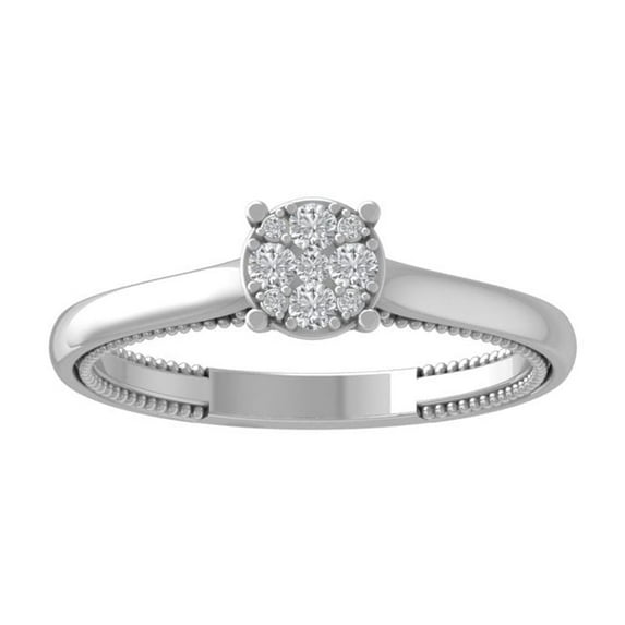 Araiya Fine Jewelry 10K White Gold Round-shape Lab Grown Diamond Cluster Engagement Ring ( 1/5 cttw, D-F Color, VS Clarity) Size 7