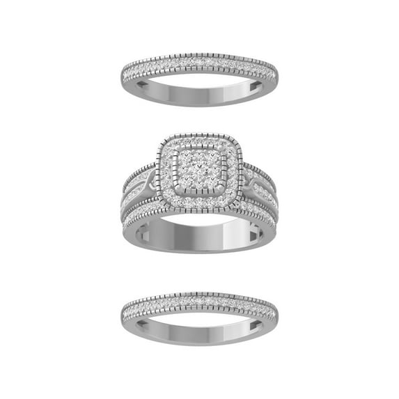 Araiya Fine Jewelry 10K White Gold Round-shape Lab Grown Diamond Cluster Engagement Ring ( 1 cttw, D-F Color, VS Clarity) Size 6.5