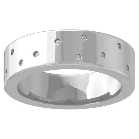 Araiya Fine Jewelry 10K White Gold Round-shape Lab Grown Diamond Mens Wedding Band Ring ( 1/8 cttw, D-F Color, VS Clarity) Size 6