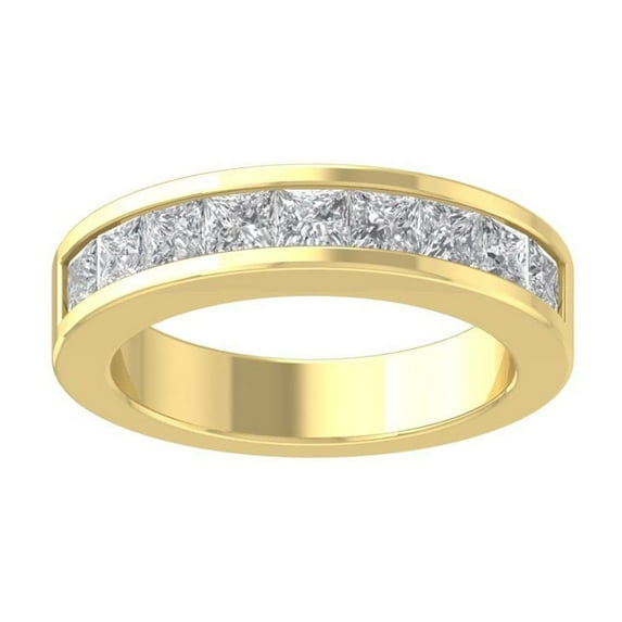 Araiya Fine Jewelry Gift For Mothers Day 10K Yellow Gold Princess-shape Lab Grown Diamond Wedding Band Ring ( 1 1/2 cttw, D-F Color, VS Clarity) Size 7