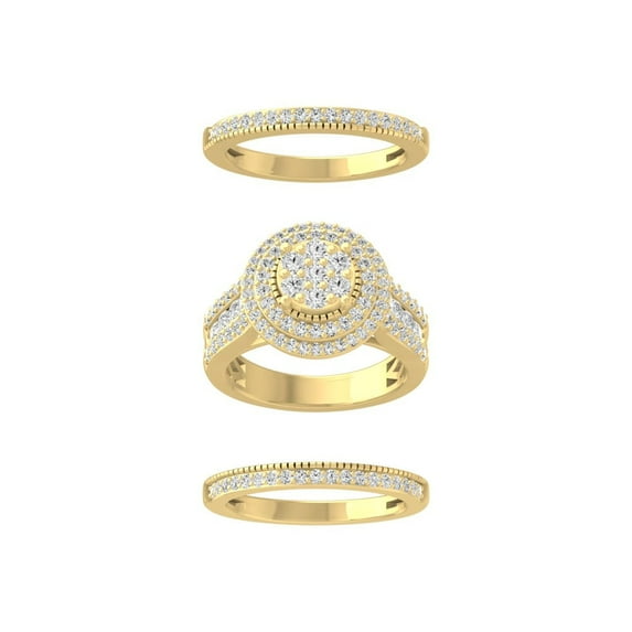Araiya Fine Jewelry 10K Yellow Gold Round-shape Lab Grown Diamond Cluster Engagement Ring ( 2 cttw, D-F Color, VS Clarity) Size 9